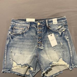 Judy Blue XL Medium Blue Fray Hem Shorts